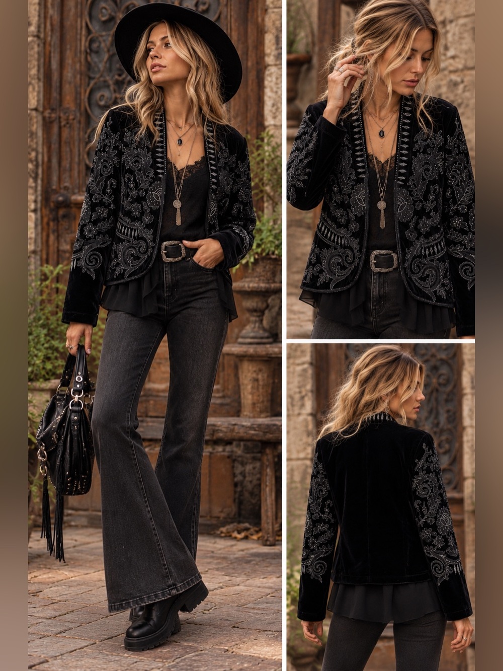 Zara Velvet Embroidered beaded Jacket Victorian Gothic Boho small